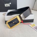 1:1  Montblanc Black Leather Belt with Gold  Logo Buckle Hanging Buckle 3.5cm